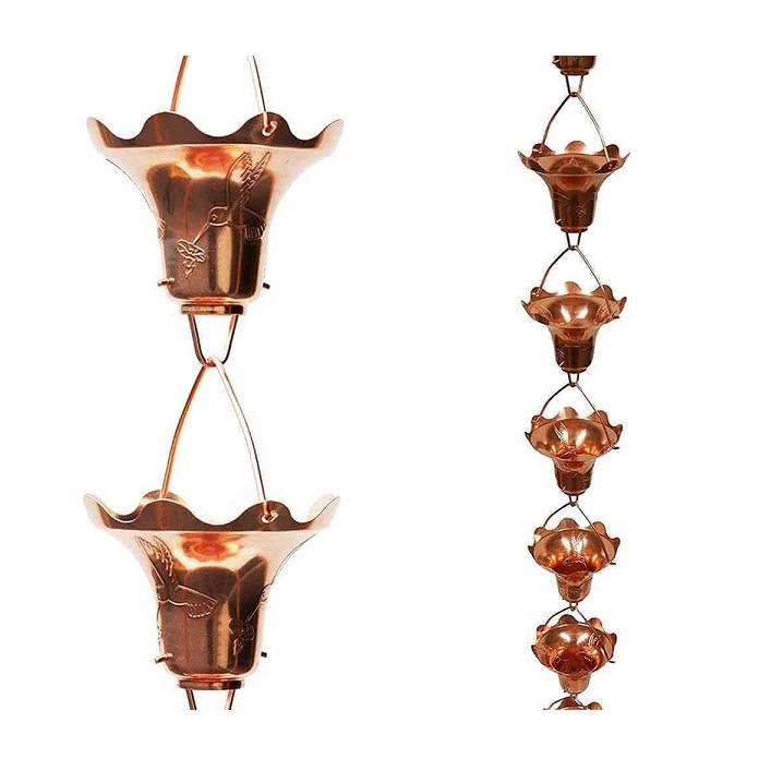 New Design Top Quality Copper Rain Chain with Basin Metal Pure Copper Outdoor House Garden Decoration Rain Chain For Garden