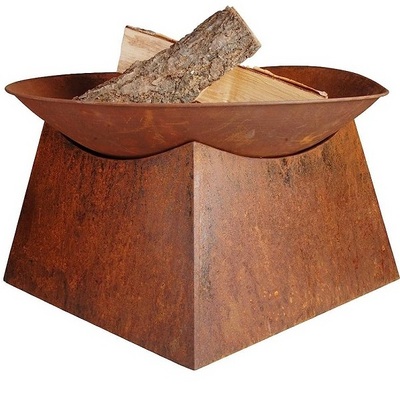 Rustic Square Base Wood Burning Fire Pit Bowl With Base Outdoor Backyard Bonfire Metal Patio Camping Open Firepit Heater