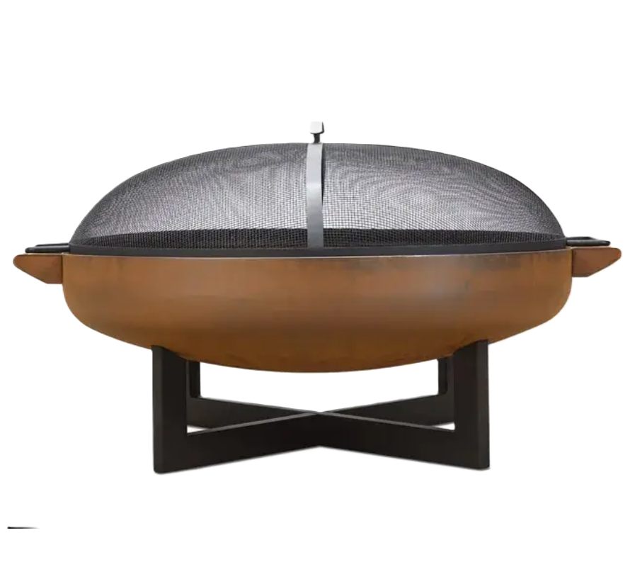 New Arrival Metal Fire Pit Hammered Metal Pure Copper Fire Pit with Stand and Mesh Cover Lid Decorative Outdoor Garden Heater