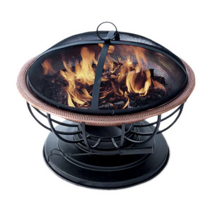 Metal Copper Bowl & Iron Base Stand Fire Pit Outdoor Heater Home Hotel Outdoor Garden Decorative Wood Burning