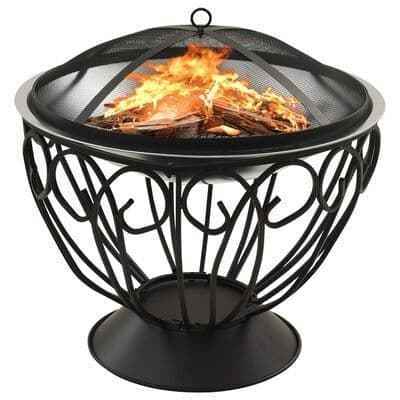 Outdoor Camping or Backyard Round Attractive Bronze Finished Fire Pit with Spark Screen Log Poker and Metal Wood Grate