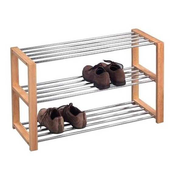 Handcrafted DIY Shoe Rack Wood And Metal Living Room Decorative 3 Tier Shoe Rack Use For Home