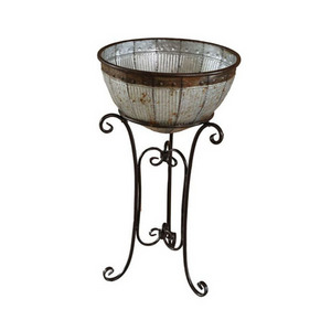 New Arrival Galvanized Metal Bird Bath With Wrought Iron Stand Garden Decoration Metal Bird Bath Garden Outdoor Ornaments