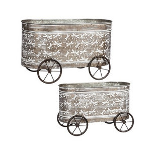 Dragon Fly Galvanized Iron Planter Whitewash Finished Decorative Planter with Wheel Manufacturer & Wholesaler Of Garden Products