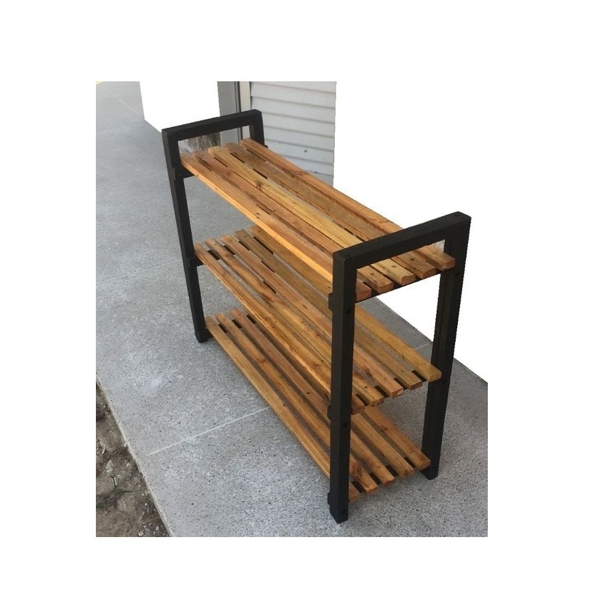 Handcrafted DIY Shoe Rack Wood And Metal Living Room Decorative 3 Tier Shoe Rack Use For Home