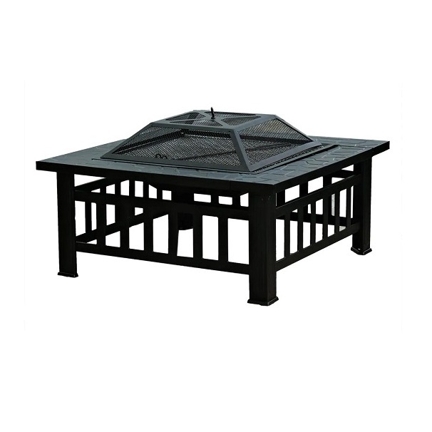 Elegant Look Outdoor Patio Garden Decor Black Colour Fire Pit Home Decorative New Design Square Table Firepit with Wood Burning