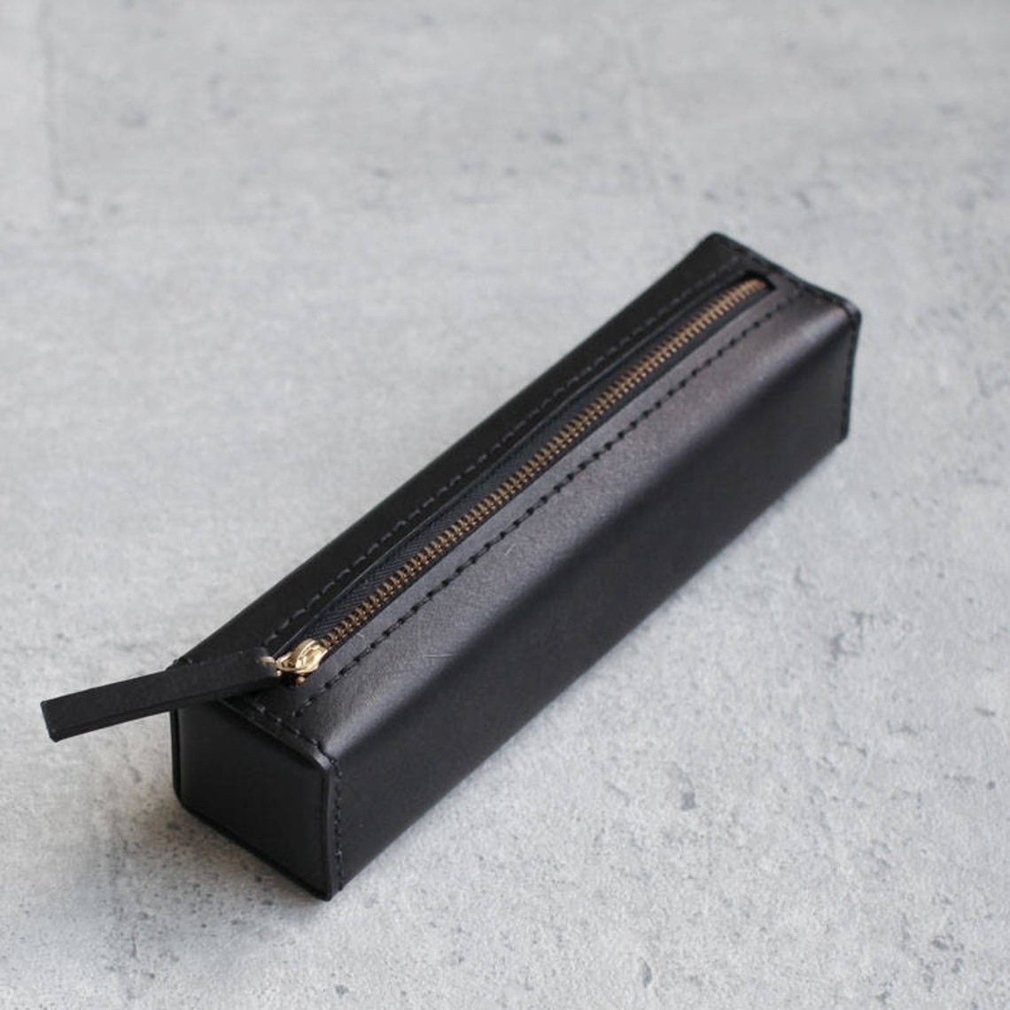 Leather Black Classy Square Leather Zipper Pencil Protective Pouch, Office Pen Pencil Case, Travel Bag