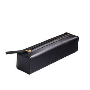 Leather Black Classy Square Leather Zipper Pencil Protective Pouch, Office Pen Pencil Case, Travel Bag