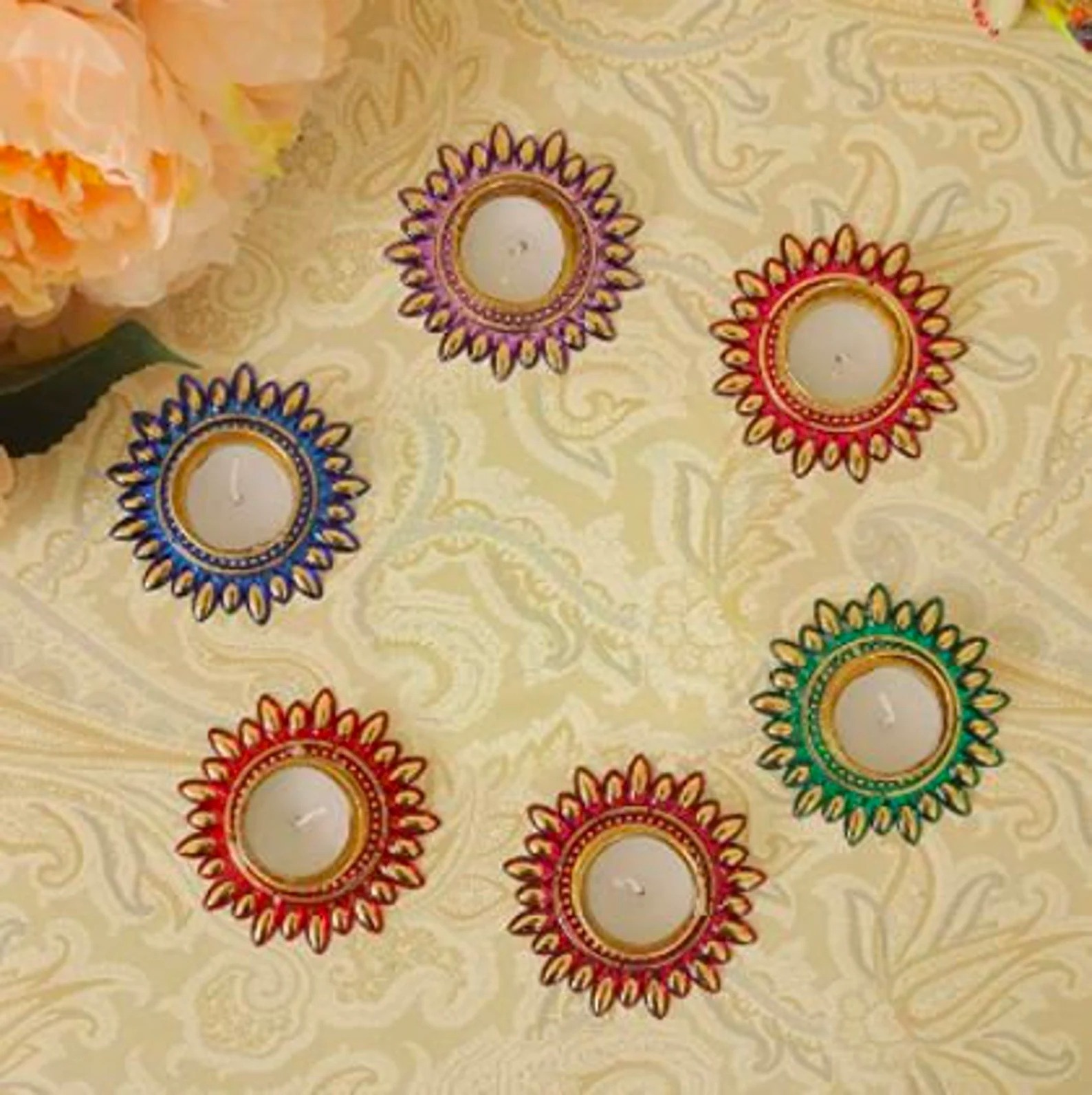 Hot Sale Diwali Tea Light Holders Diwali Decor Handmade Diyas Diwali Gift Home Decor Candle Holders Tealight Holder Table Top