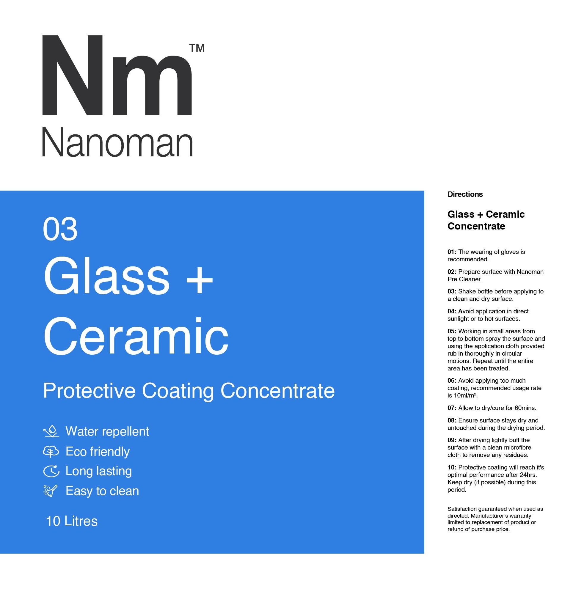 Nanoman Glass and Ceramic  - Liquid Glass Super Hydrophobic Self Cleaning Nano Coating for Glass, Solar Panels