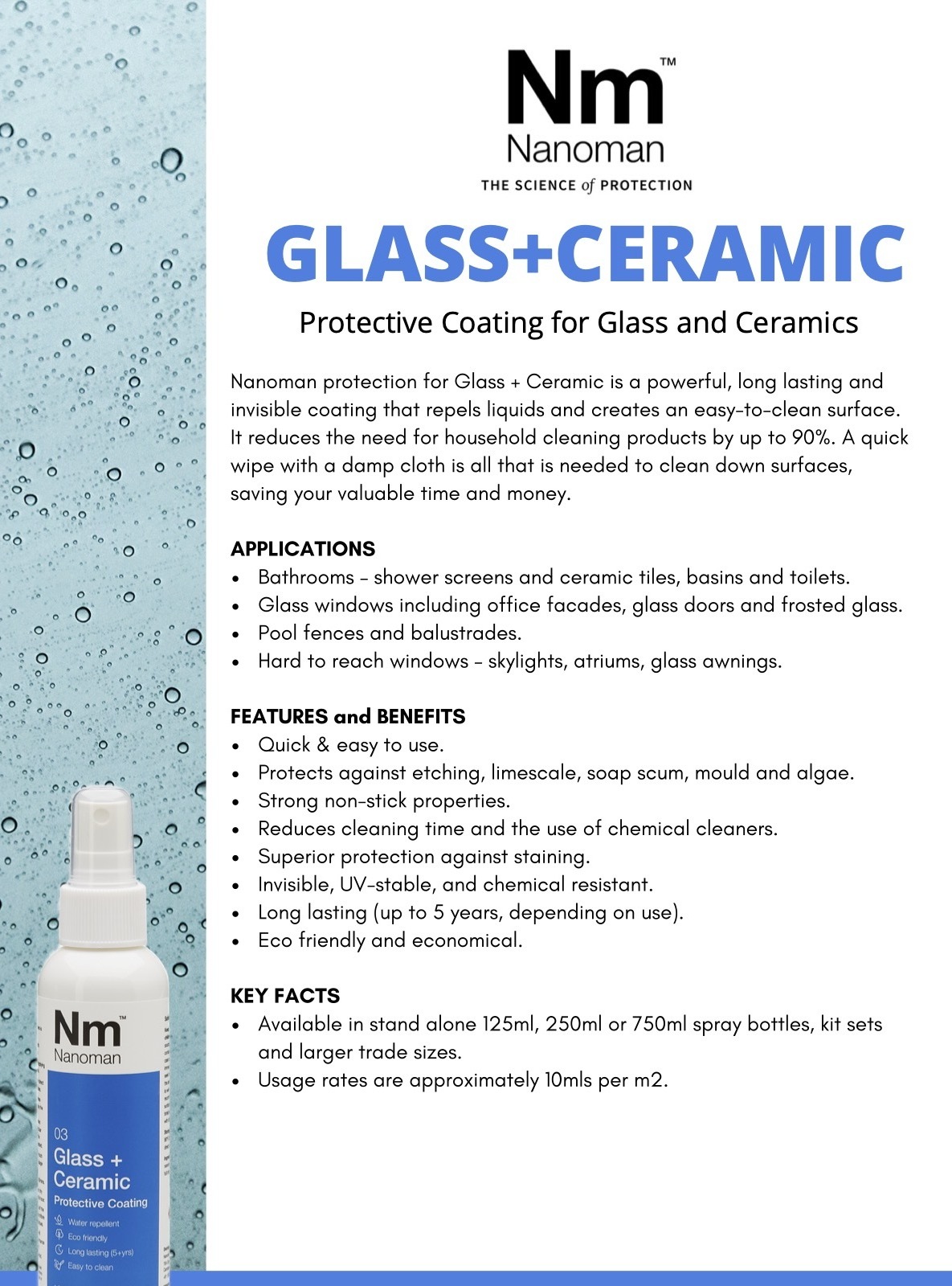 Nanoman Glass and Ceramic  - Liquid Glass Super Hydrophobic Self Cleaning Nano Coating for Glass, Solar Panels