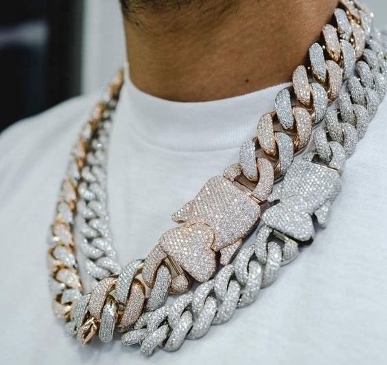 Buy Iced out Moissanite and Men Necklaces 19mm Prong Miami Cuban Link Chain Icy Gold Plated Hip Hop Jewelry for Rapper India