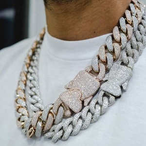 Buy Iced out Moissanite and Men Necklaces 19mm Prong Miami Cuban Link Chain Icy Gold Plated Hip Hop Jewelry for Rapper India