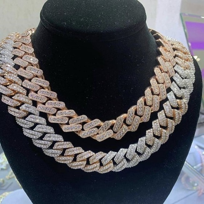 Buy Iced out Moissanite and Men Necklaces 19mm Prong Miami Cuban Link Chain Icy Gold Plated Hip Hop Jewelry for Rapper India