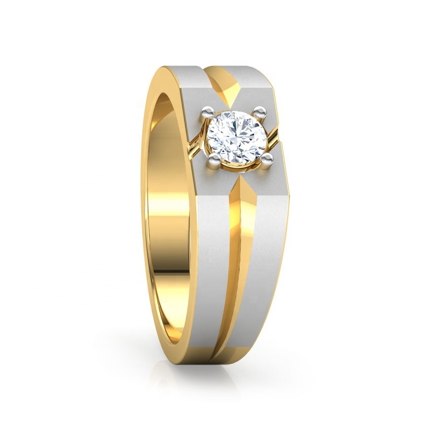 Yellow Chimes Round Stone Rings  Western Style Band Rings Titanium Collection  18k Yellow Gold Rings for Mens.