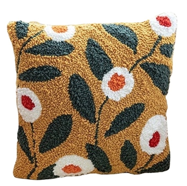 Leafy Leafy Design 100% Cotton Hand Tufted punch needle  Exclusively designer piece cushion covers soft texture pillow case