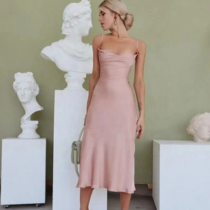 New Arrival Dusty Pink Silk Slip Dress With Cowl Neck for Special Occasions Backless Pink Midi Slip Dress For Women