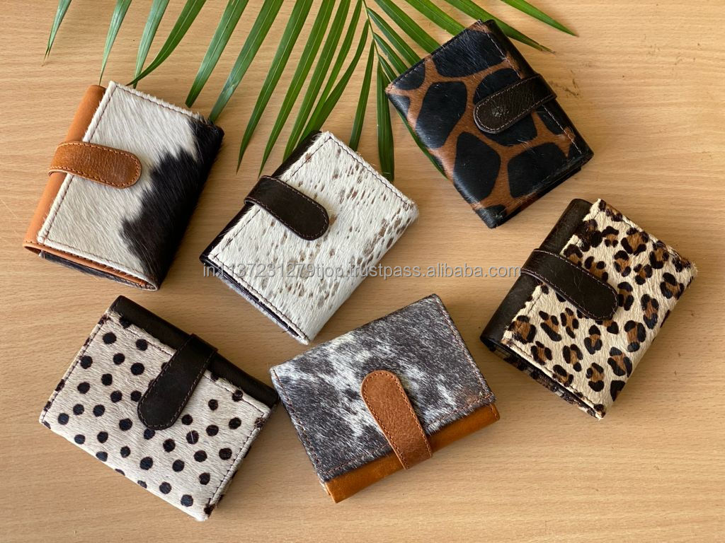 New Real Handmade Hair On Hide Fur Distressed Leather Women Wallets Stylish Ideal Size Multi Uses Purse ATM Card Holder Wallets