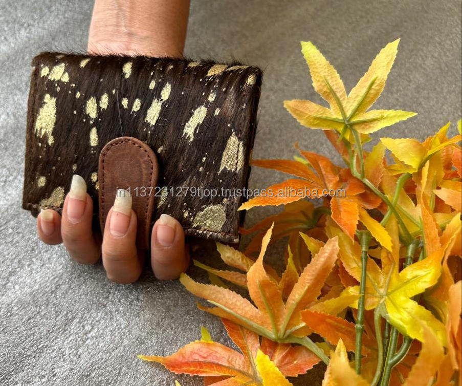 New Design Real Metallic Fur Leather Clutches Stylish Multi Uses Western New Hot Selling Real Cowhide Small Wallets For Women's