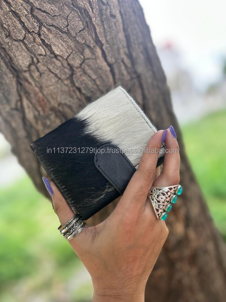 New Real Handmade Hair On Hide Fur Distressed Leather Women Wallets Stylish Ideal Size Multi Uses Purse ATM Card Holder Wallets