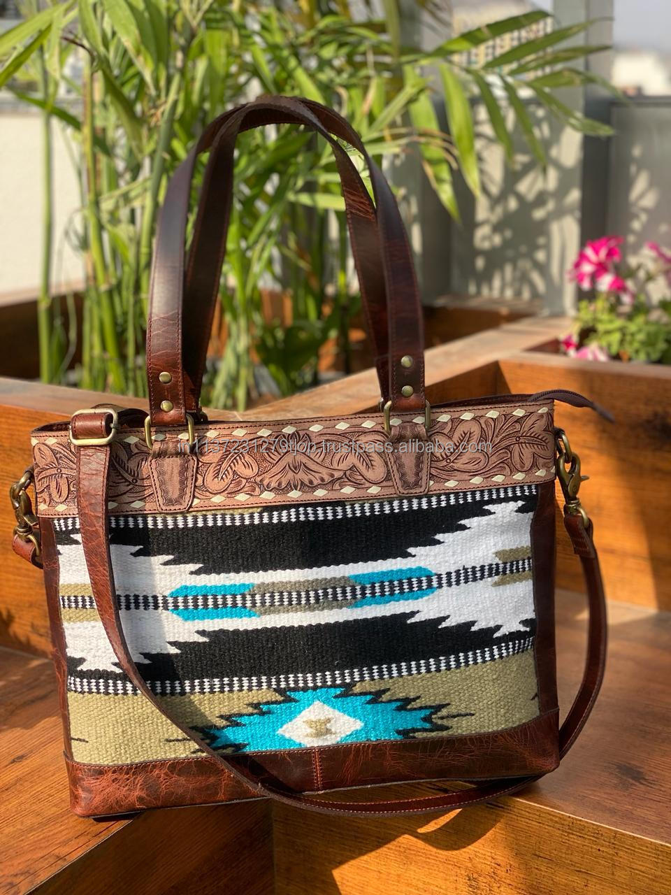 New Arrival Real Handmade Tooled Aztec Leather Messenger Bags  Women Stylish Laptop Bag Elegant Vintage Style Official Work Bags