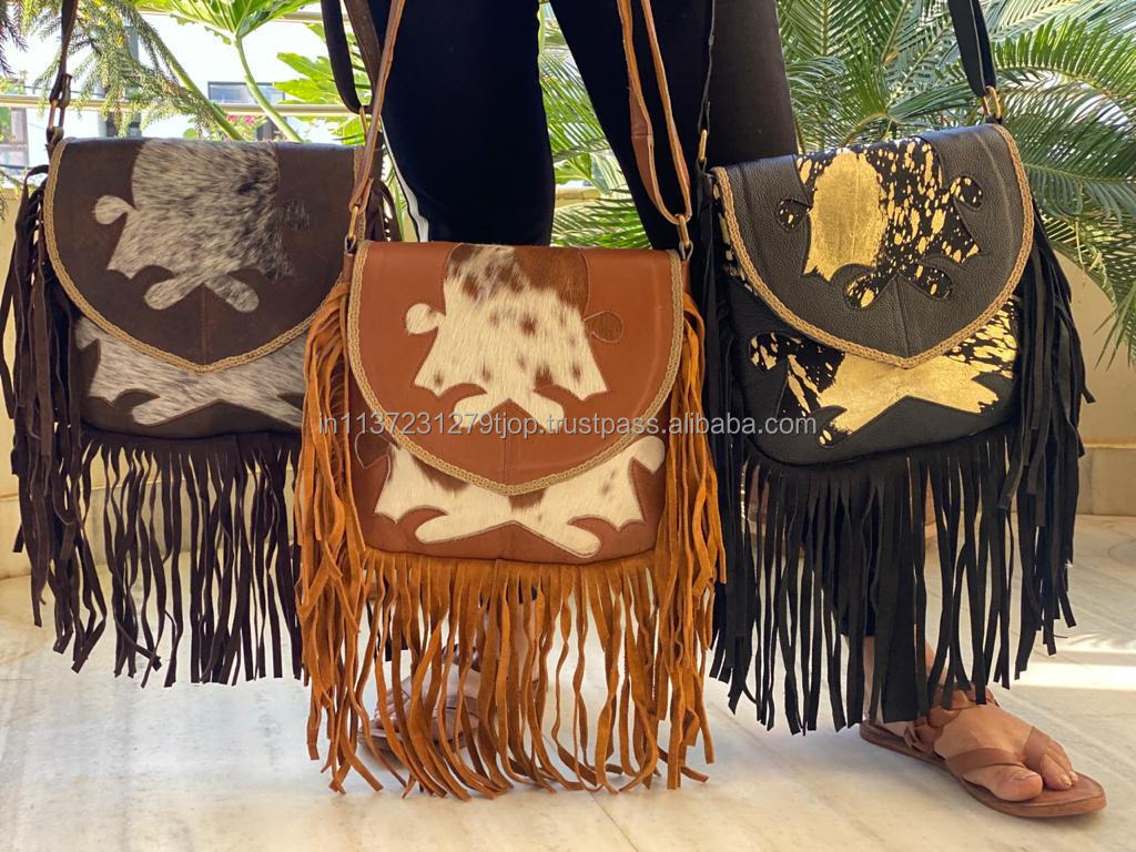 Leather Fringe Handbag Tassel Leather Sling Bag Animal Print Designer Bags For Women