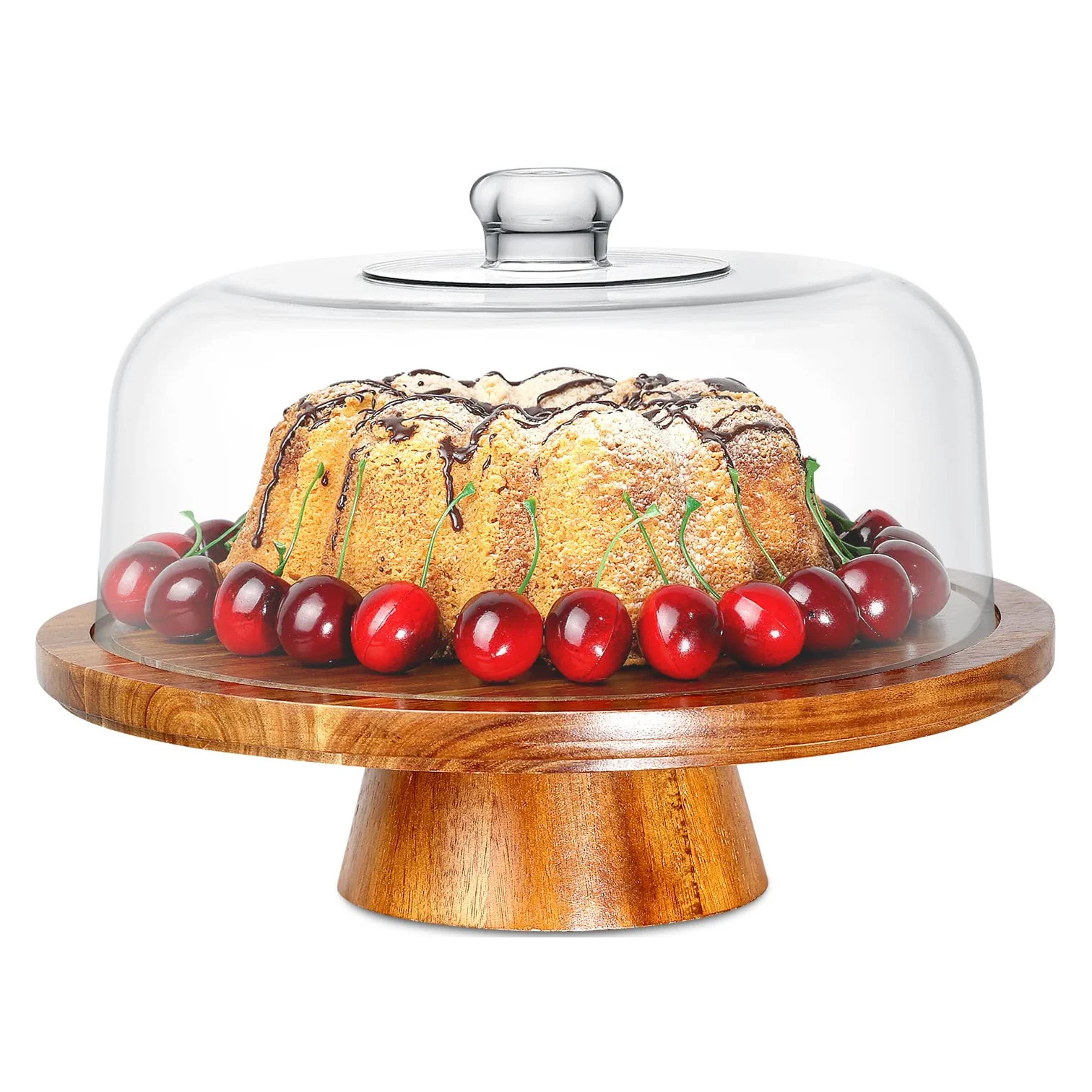 Durable Wooden Cake Stand with Glass Dome Wooden Fruit Stand Factory Custom Best Wooden Round Cakes Stands with Top Cover