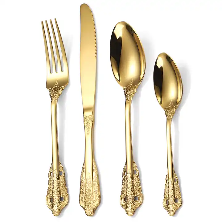 Bulk Luxury Gold Stainless Steel Cutlery Set Matte Gold Fork Spoon Knife Flatware 4pcs Golden Cutlery Set