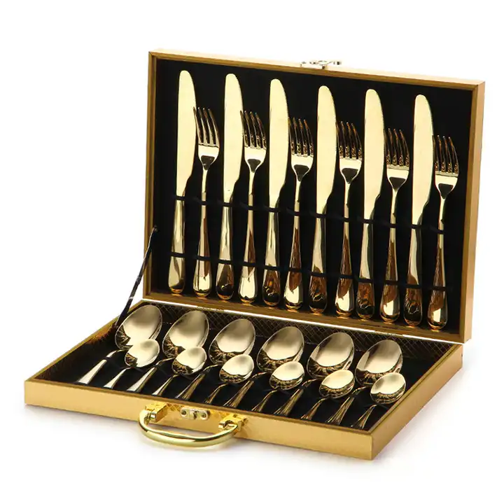 Bulk Luxury Gold Stainless Steel Cutlery Set Matte Gold Fork Spoon Knife Flatware 4pcs Golden Cutlery Set