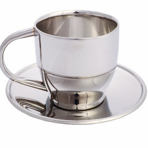 Polished Double Wall Stainless Steel Espresso Cup With Saucer 2 oz This espresso cup is made with food Grade Stainless Steel