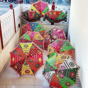 Indian Handmade Beautiful Cotton Umbrella Handstitched Embroidery Work Parasol Boho Party's & wedding Decoration Parasol