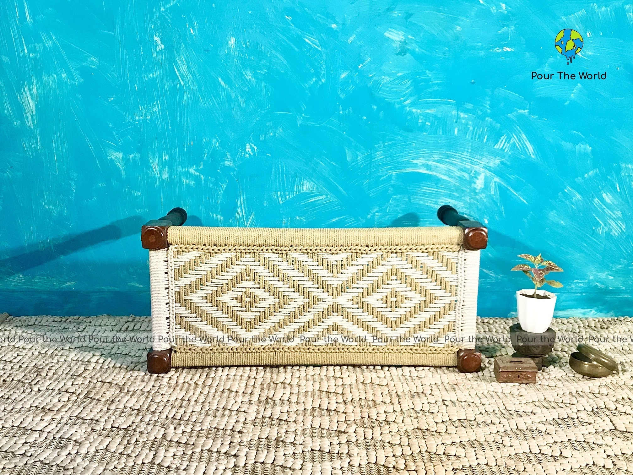 Direct Factory Export Decorative Beige and White Mini Charpai Bench for Home and Farmhouse Use at Best Prices from India