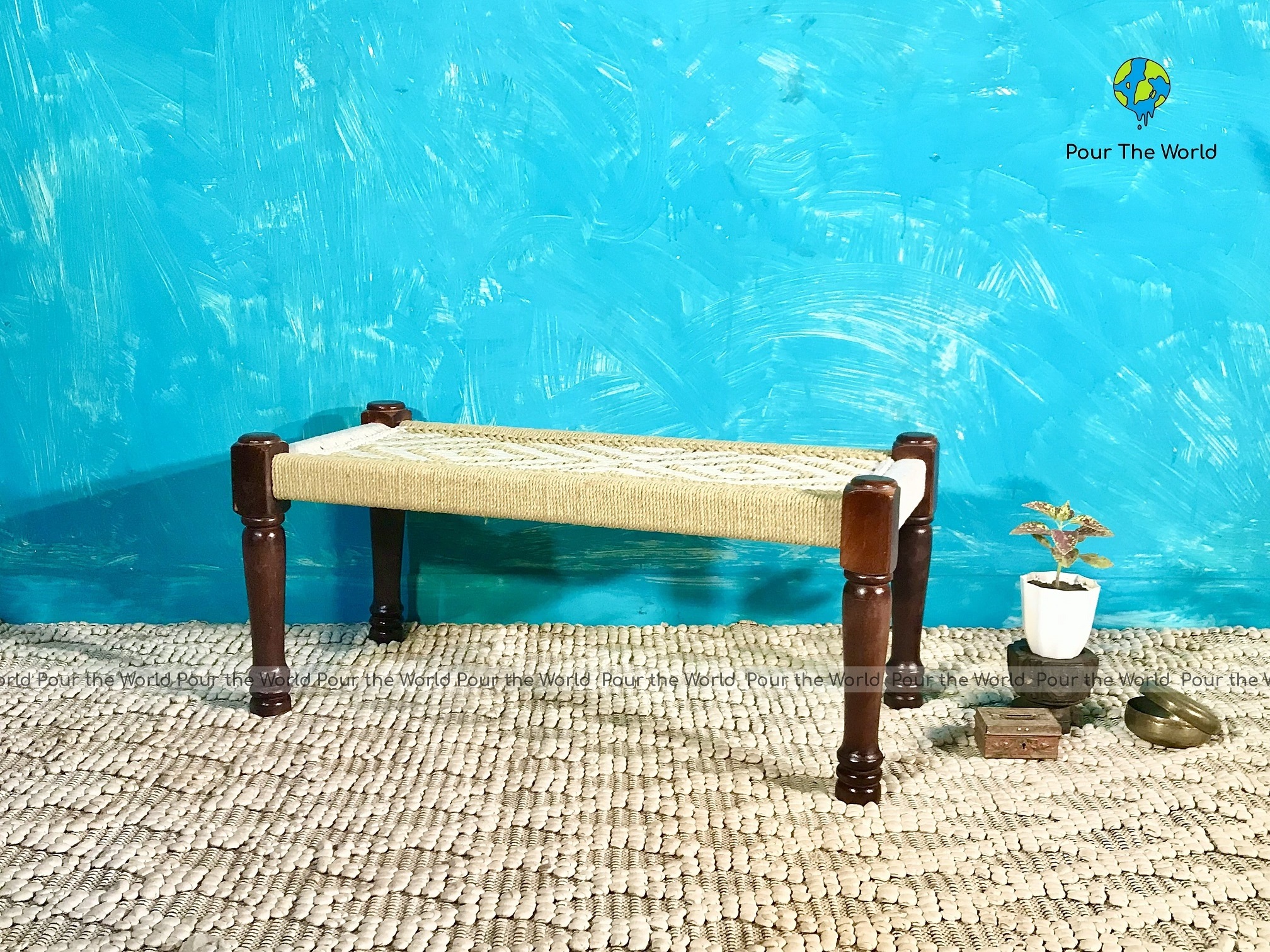 Direct Factory Export Decorative Beige and White Mini Charpai Bench for Home and Farmhouse Use at Best Prices from India