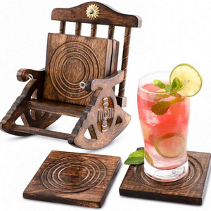 Wooden Set of 6 Coasters with Mini Chair Stand BY KSN