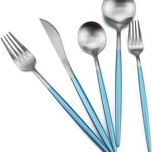 Matte Blue Handle Cutlery Set of 5 Pcs Table Spoon, Tea Spoon, Fork, Fruit Fork & Spreader- BY KSN