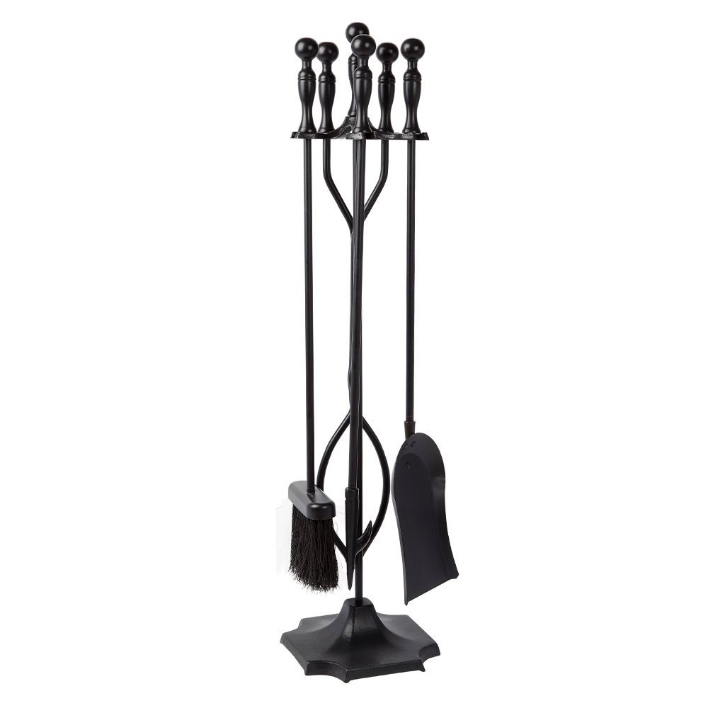 Rustic Fireplace Tools 5 Pieces Wrought Iron Tool Set Fireset Firepit Fire Place Pit Poker Wood Stove Log Tongs Holder Tools Kit