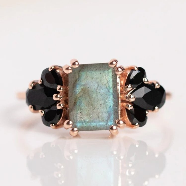 Natural Labradorite Stone Rose Gold Plated 925 Sterling Silver New Design Women Girls Rings