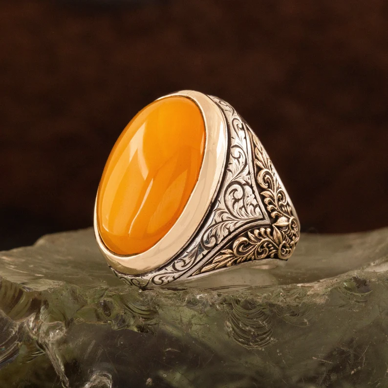 Yellow Onyx Ring Turkish Men Black Oxidize Unique Design Solid 925 Sterling Silver Ring Silver Jewelry Amazing Rings