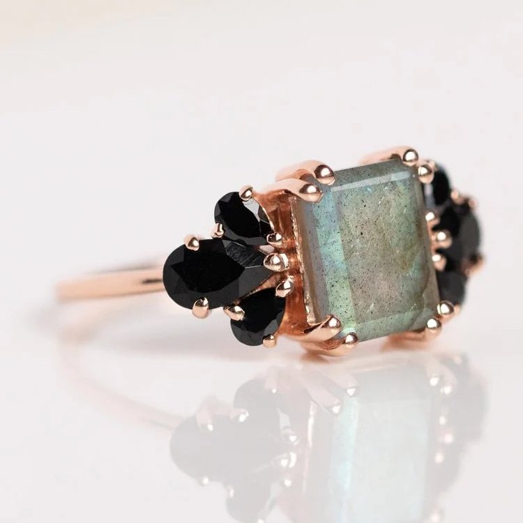 Natural Labradorite Stone Rose Gold Plated 925 Sterling Silver New Design Women Girls Rings