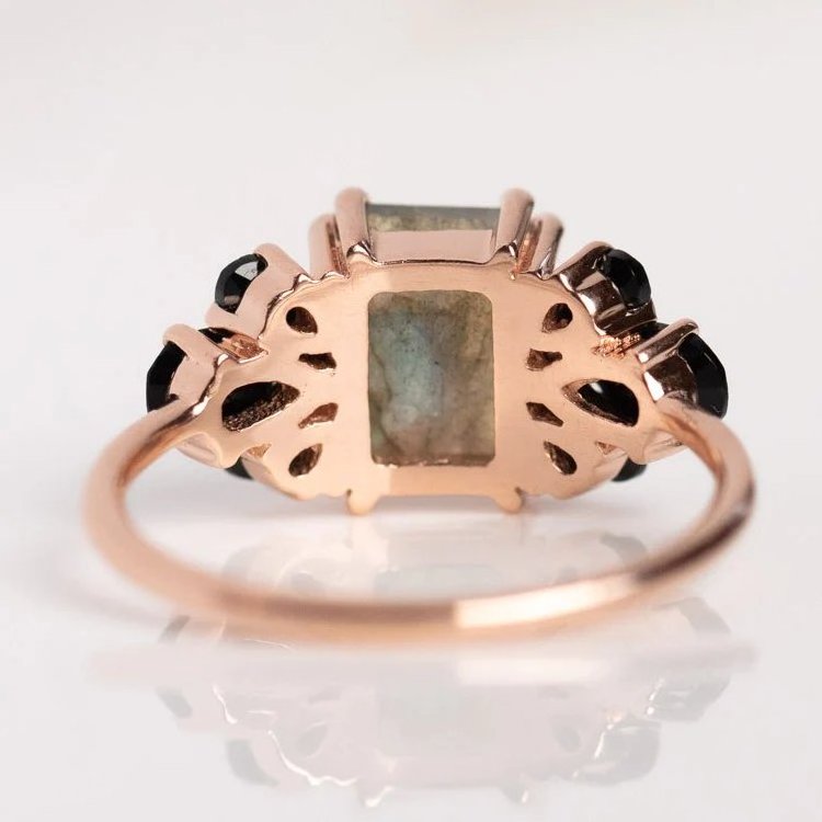 Natural Labradorite Stone Rose Gold Plated 925 Sterling Silver New Design Women Girls Rings