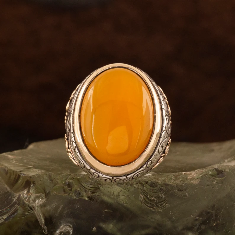 Yellow Onyx Ring Turkish Men Black Oxidize Unique Design Solid 925 Sterling Silver Ring Silver Jewelry Amazing Rings