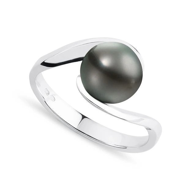 Black Pearl Round Trendy Design 925 Sterling Silver Minimalist Band Fine Silver Jewelry Women Girl Party Wear Ring Wholesale