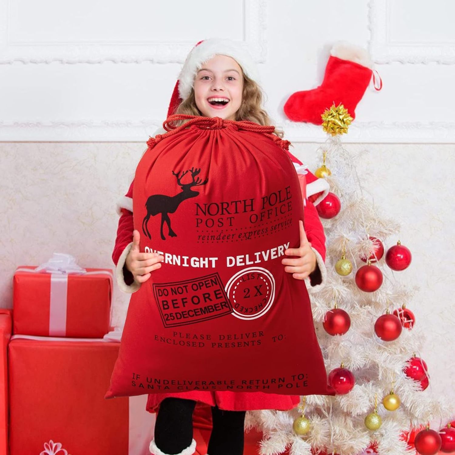 Hot selling Christmas Gift Bag With Drawstring Santa Sacks Candy Cookie Storage Large Bag Xmas Tree Ornament Festival