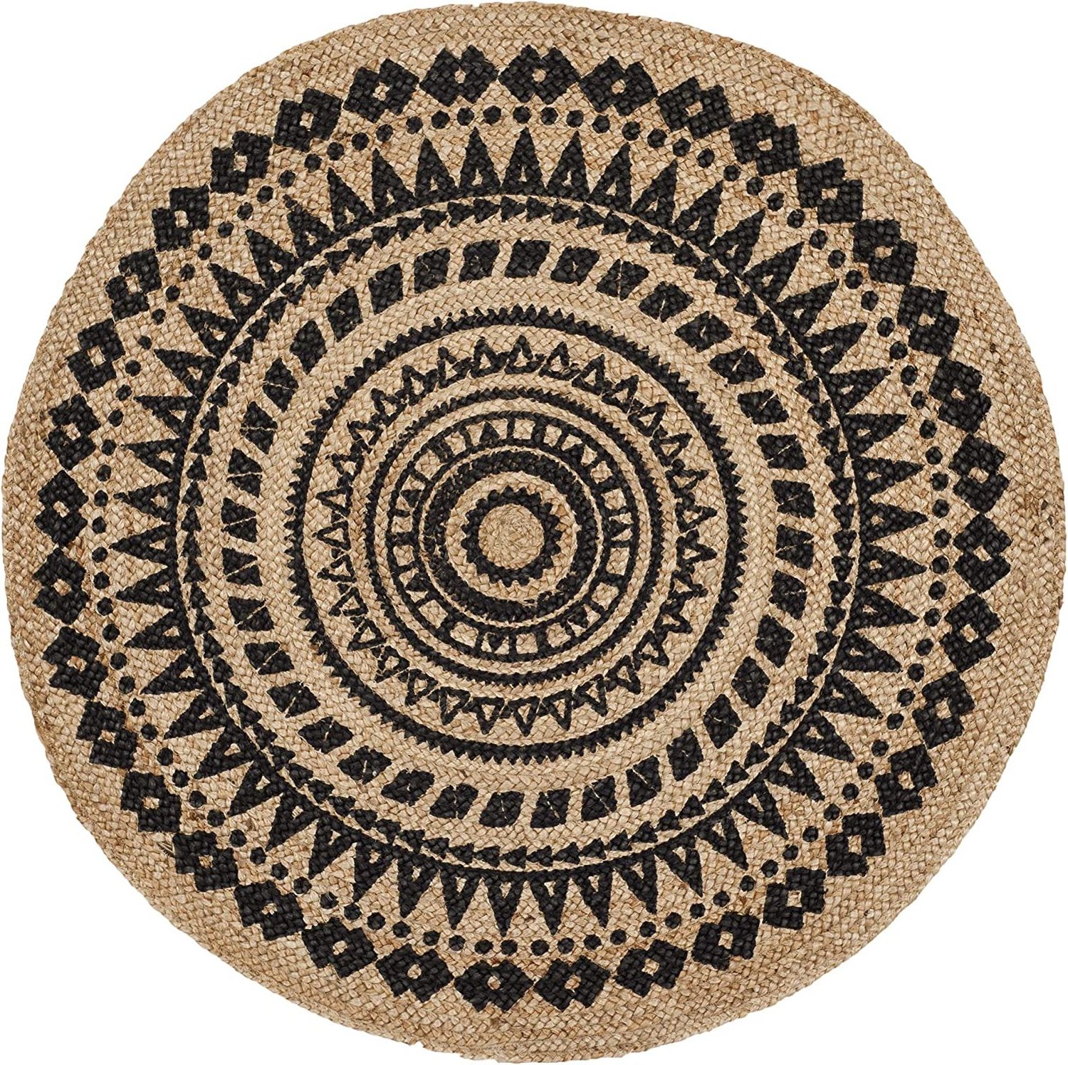 Nature4u Beautiful Handwoven Round Jute Floor Braided Reversible Mandala Braided round printed  Jute Area Rug