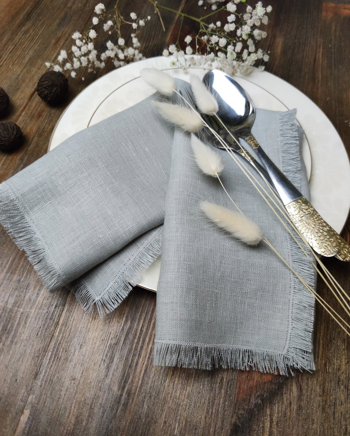 100% Linen  fringed napkins linen napkins stonewashed frayed edge linen napkins in bulk many color whole sale