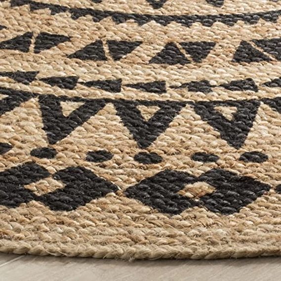 Nature4u Beautiful Handwoven Round Jute Floor Braided Reversible Mandala Braided round printed  Jute Area Rug