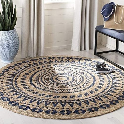 Nature4u Beautiful Handwoven Round Jute Floor Braided Reversible Mandala Braided round printed  Jute Area Rug