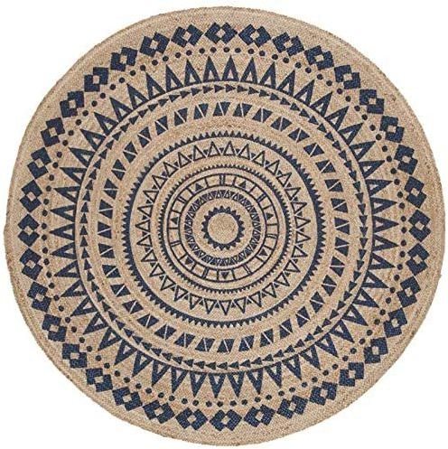 Nature4u Beautiful Handwoven Round Jute Floor Braided Reversible Mandala Braided round printed  Jute Area Rug