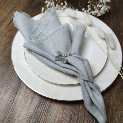 100% Linen  fringed napkins linen napkins stonewashed frayed edge linen napkins in bulk many color whole sale