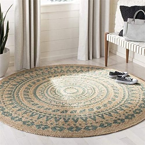 Nature4u Beautiful Handwoven Round Jute Floor Braided Reversible Mandala Braided round printed  Jute Area Rug